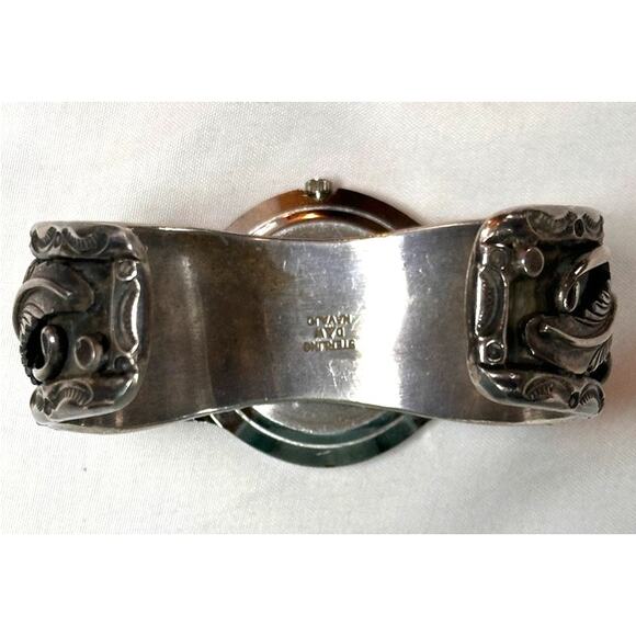 NAVAJO Sterling Silver Watch Bracelet Marked Native by Daniel Wood Heavy - Picture 5 of 12